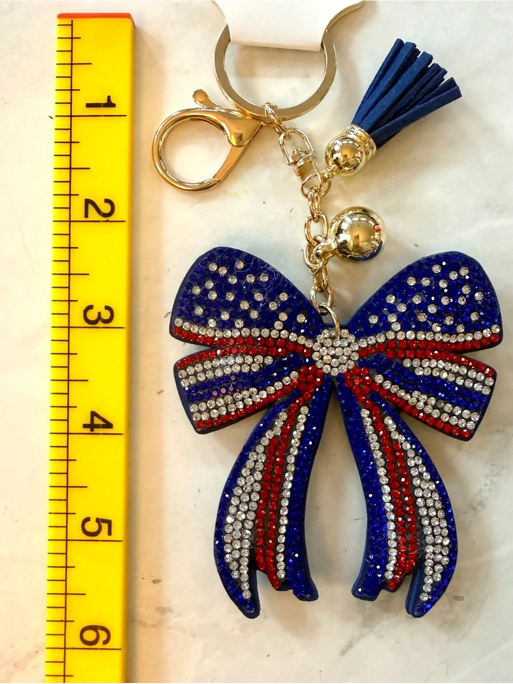 ✨ NWT USA Patriotic Rhinestone Crystal Coquette Bow Puffy Keychain & Bag Charm ✨